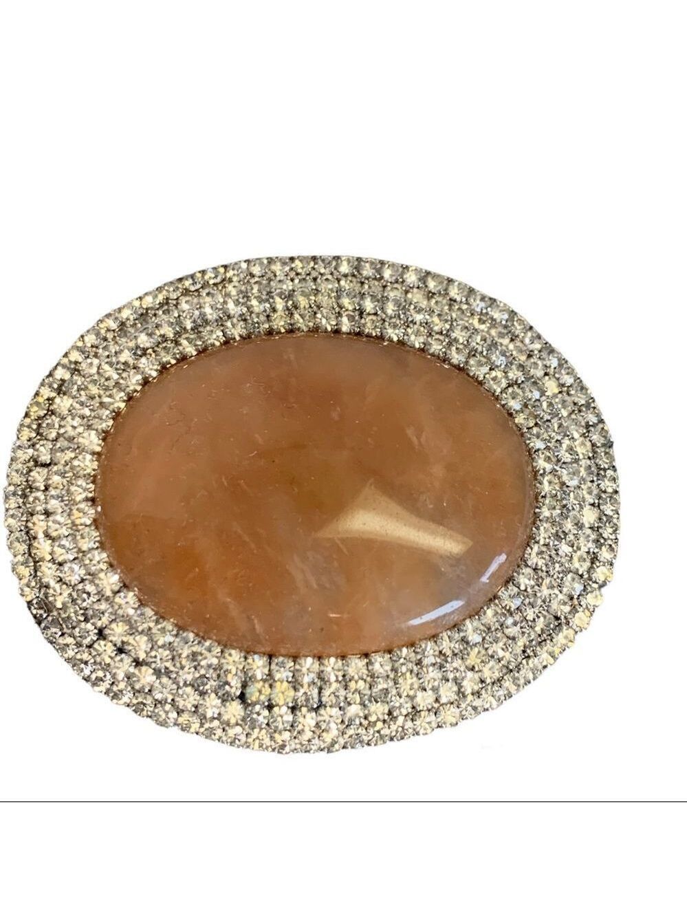 Oval rhinestone trim costume jewellery brooch pin